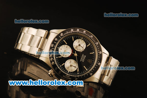 Rolex Daytona Vintage Chronograph Swiss Valjoux 7750 Steel Case/Strap with Black Dial and White Markers - Click Image to Close